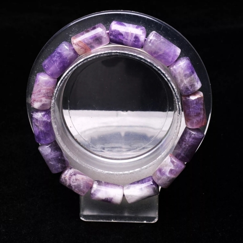 8x8x14mm Natural Dream Purple Amethyst Crystal Gemstone Tube Beads 7" Bracelet